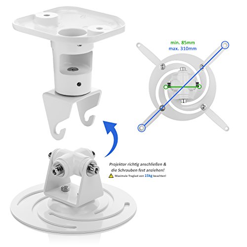deleyCON Universal Beamer / Projektor Deckenhalterung / +-25° Neigbar - 360° Schwenkbar - bis 15Kg Belastbar - Deckenabstand 225mm - Kabelführung - 4