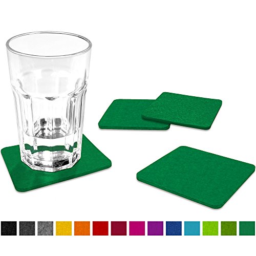 FILU Filzuntersetzer eckig 8er Pack (Farbe wählbar) tannengrün - Untersetzer aus Filz für Tisch und Bar als Glasuntersetzer / Getränkeuntersetzer für Glas und Gläser rechteckig viereckig