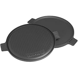 Barbecook Plancha fonte émaillée ronde pour barbecue, 1 face rainurée, 1 face lisse, 35 cm