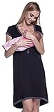 Happy Mama. Damen Umstands-Nachthemd mit Stillfunktion. Stillshirt Kurzarm. 981p