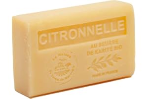 LA MAISON DU SAVON DE MARSEILLE Maison du Savon - Savon français au beurre de karité bio - Parfum citronnelle - Convient à tous les types de peau - Barres 125 grammes