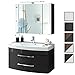 Produktbild Badmöbel-Set VERONA Small Anthrazit 2-tlg, Spiegelschrank 90 cm LED beleuchtet, Badezimmer Waschplatz 100 cm mit 2 Schubladen (Waschbecken + Waschtisch-Unterschrank)