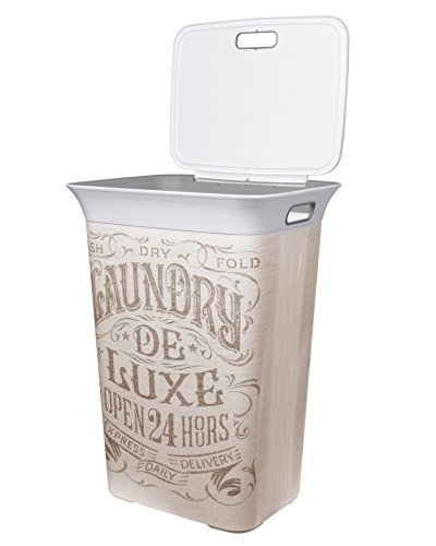 Wäschetruhe Set Wäschekorb Wäschepuff mit Belüftung Moda Vintage 60 Liter mit Deckel + 45 Liter Wäschesammler mit 4 Griffen - 5