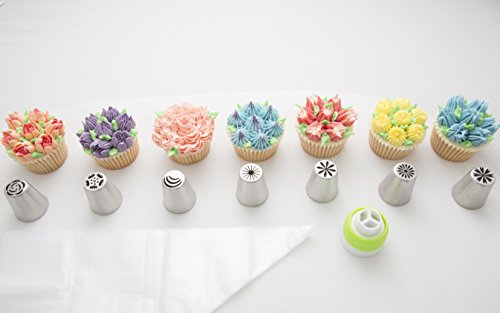 Russische Rohrleitungen Düsen – 18pcs Satz: 7 russische Vereisung Düsen, 10 Einweg-Spritzbeutel, Tri-Color-Koppler – Icing Düsen perfekt zum Backen und dekorieren Kuchen - 5