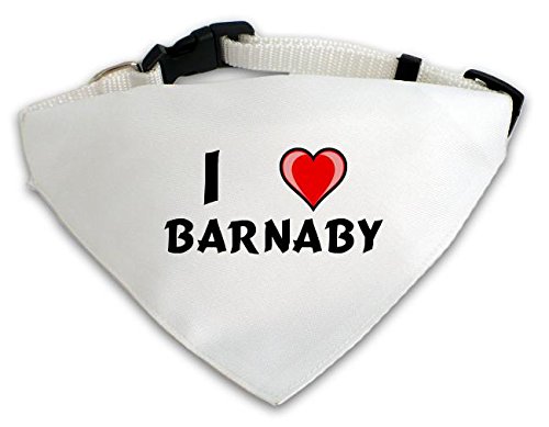 Preisvergleich Produktbild Personalisierter Weißer Hundschal mit Aufschrift Ich liebe Barnaby
