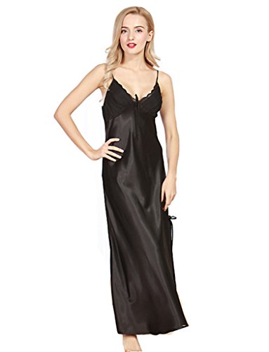 Ladies Silk Satin Chemise Nightwear Sexy Long Nightgown