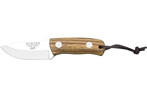 Joker Cuchillo Bushcraft Erizo CB75, Mango de Madera Bocote, Hoja MOVA de 7,5 cm, Incluye Funda de Cuero marrón, Herramienta de Pesca, Caza, Camping y Senderismo