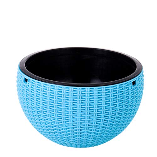 Pozodul Cesta Colgante para Plantas, Redonda, de plástico, Transpirable, diseño de Maceta Doble, Maceta con Gancho y Cadena para Plantas de Interior y Exterior, Azul Celeste, Large