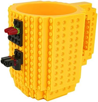 KingNew Creative Building Blocks Tea Coffee Mug Cup Pixel DIY Unique Shape(Yellow)