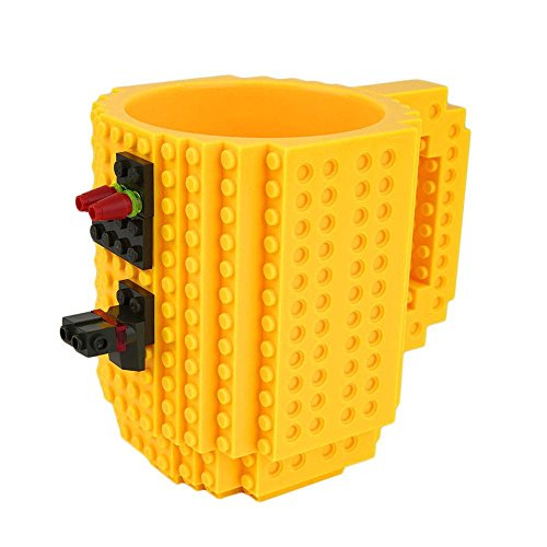 KingNew Creative Building Blocks Tea Coffee Mug Cup Pixel DIY Unique Shape(Yellow)