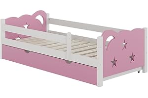 Oskar-Store Livinity Kinderbett Einzelbett Juniorbett Jessica modern Kinderzimmer Bett Bettschublade Rausfallschutz (Weiß-Pink, 160 x 80 cm ohne Matratze)