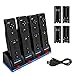 Produktbild Wii Fernbedienung Ladegerät Set,TechKen Nintendo Spiele Wii Remote Controller Ladestation Docking Station Wii Charger Mit 4 Wiederaufladbaren Akkus Und 4 LED Ladegeräte Ports Schwarz MEHRWEG