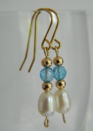9ct Gold Swiss Blue Topaz And Pearl Earrings