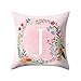 Produktbild Frimuoy-EU Kissenbezüge, rosa weich, dekorativer Kissenbezug mit englischem Alphabet-Muster, bedruckt, quadratisch, 45,7 x 45,7 cm, J, 18 x 18 inch