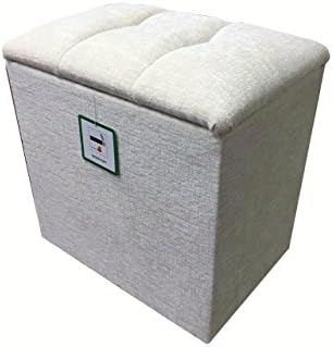 Elegance Furnishings Small Linen Box/Dressing Table Stool with a lift up Button lid in a Quality Ivory Cream Chenille fabric.Ideal for any room in the house