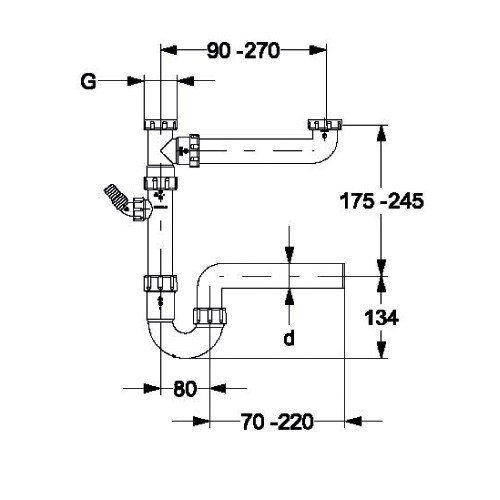 HAAS Küchen Doppelspülen Siphon Sifon 3,5 Zoll x 1 1/2 Zoll DN 50 Ablaufgarnitur Doppelspüle Ablauf Abfluss für 2 Spülen 2975 - 4