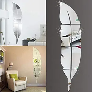 Wall1ders 1Store - Plume Feather 3D Mirror Stickers, 3D Acrylic Stickers, 3D Mirror Wall Stickers for Living Room, Hall, Bed Room & Home. (Silver)