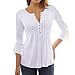 Produktbild Damen Blusen Ronamick Frauen Herbst Flare 3/4 Ärmel Schlank V-Ausschnitt Tasten Bluse Tops Shirt Tee Rüschen Tunika Slim Oberteile (Weiß, L)