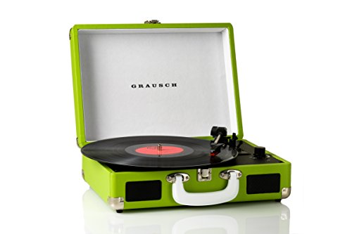 Grausch RPS101 Briefcase Style Three-Speed Portable Vinyl Turntable Record Player with Built-In Stereo Speakers (Green) - Image 5