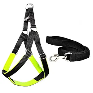 Pawzone Durable & Adjustable Green Body Harness With Leash for Dogs(3/4Inch) - Medium
