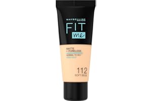 Maybelline New York Fondotinta Fit Me Matte&Poreless, Finish Opacizzante e Fissante, Tonalità: 112 Soft Beige