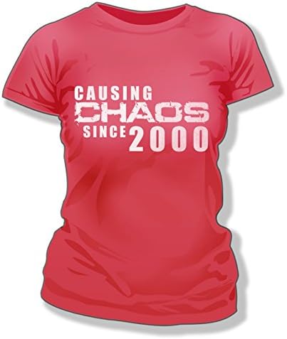 Mojo Clothing 18th Birthday Gift Causing Chaos Since 2000 18th Birthday Present - Womens Fitted T Shirts. Distressed Print