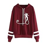 iHENGH Karnevalsaktion Weihnachten Damen Frauen Solide Langarm Lässige Kapuzenpulli Pullover Top Bluse(M,Wein)