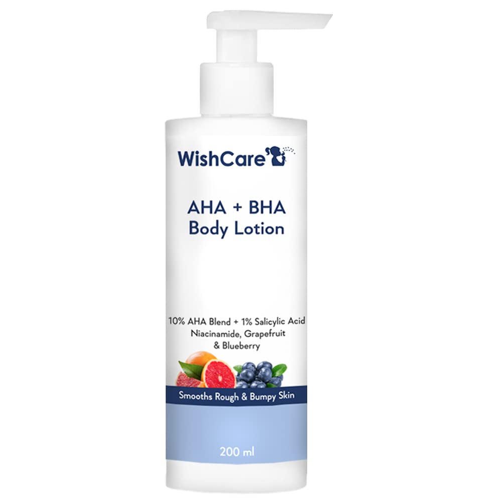 WishCare 10% AHA + 1% BHA Body Lotion - Smooths Rough & Bumpy Skin - Glycolic & Lactic Acid Body Lotion with Niacinamide - 20