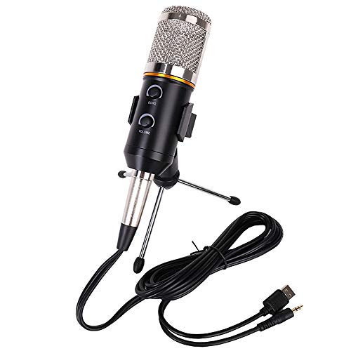 Preisvergleich Produktbild Samje Professional Studio Kondensatormikrofon Studio Aufnahme Kondensatormikrofon Audioübertragungsset Broadcast-Studiomikrofon Gold Schwarz Sing Mikrofon mit Ständer für Laptop und Skype