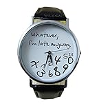 Longra Heiße Frauen Leder Uhr ' Whatever I am Late Anyway ' Brief Uhrschwarzweiss Schwarz