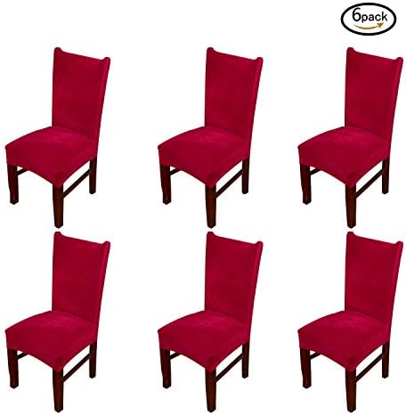 Zhihong 6 Pieces Universal Stretch Fox Pile Fabric Chair Covers Removable Washable Ceremony Hotel Dining Room Kitchen Bar Dining Seat Cover Restaurant Wedding Part Decor (Red)
