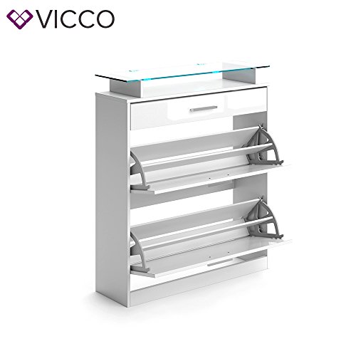 Schuhschrank Kipper LED Beleuchtung hochglanz Schuhkipper Schuhkommode weiß - 4