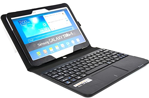 SonnyGoldTech - Samsung Galaxy Tab 4 10.1 Tasche mit Bluetooth Tastatur und integriertem Touchpad | Galaxy Tab 4 10.1 Tastatur Hülle mit integriertem Touchpad (für LTE SM-T535, WiFi SM-T533 und WiFi SM-T530) | Layout: Deutsch | Farbe: Schwarz | Touchpad unterstützt Scroll-Funktion