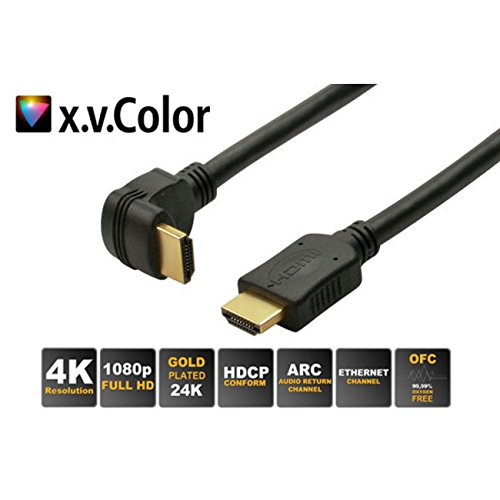 Kab24® HDMI™ 2.0 High Speed Kabel 4K, Ultra-HD, Full-HD, 3D, ARC vergoldete Stecker eine Seite gewinkelt mit Abgang nach unten