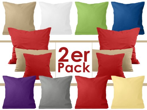 Doppelpack zum Sparpreis - Baumwoll-Kissenbezüge - moderne Wohndekoration in schlichtem Design - 8 modernen Uni-Farben und 3 Größen, 40 x 40 cm, weiß