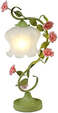 HALORI bedside lamp for living room bedroom E27 pink roses art princess girl room lighting table lamp, green iron rattan lamp body glass lampshade
