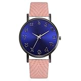 AchidistviQ-Fashion Herren-Armbanduhr, Kunstleder, rundes Zifferblatt, 12 Sternzeichen, analog, Rosa