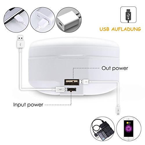 ProGreen LED Camping laterne mit 6000mAh, 2 Helligkeiten kaltweiß, Batteriebetrieb, USB aufladbar, tragbar und hängend, 23 wiederaufladbare LEDs mit USB Kabel, LED Campinglampe, Zelt Laterne, Aussenleuchte für Camping, Outdoor, Wanderung, Abenteuer oder Auto – Reparatur - 4