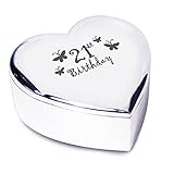 21st Birthday with Butterflies Silver Finish Heart Shaped Trinket Box