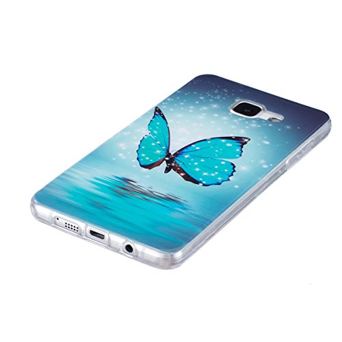 Galaxy A5 2016 Handyhülle,Samsung Galaxy A5 2016 Hülle,JAWSEU Ultradünne Weiche Flexible Night Luminous Schmetterling Muster Blau Rückseite Schutzhülle Tasche Leuchtende Nacht-Abdeckung TPU Silikon Bumper Etui Hülle Case Cover für Samsung Galaxy A5 2016+1xSchwarz Glitzer Bling Eingabestift-Schmetterling,Blau - 4
