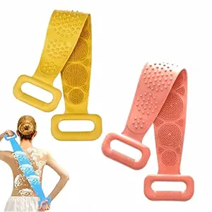 PADAR Silicone Body Back Scrubber Belt | Double Sided Bathing Brush | for Dead Skin Deep Cleaning Massage Exfoliating Belt for Shower | for Men & Women | Multicolor