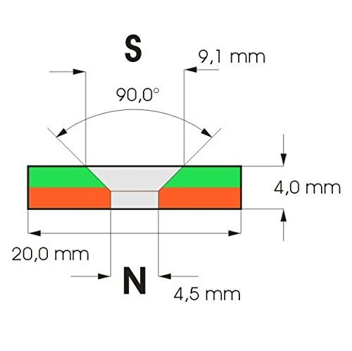 Ringmagnet Ø 20,0 x 4,5 x 4,0 mm N42 Nickel mit Senkung Süd - 2