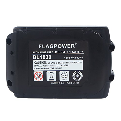 FLAGPOWER für Makita Akku 18V 5.0Ah Werkzeug Akku für Makita BL1830 BL1840 BL1850 BL1815 BL1835 194204-5 194205-3 194309-1 18V Ersatz Batterie Li-ion Accu (1 Stück 5000mAh) - 2