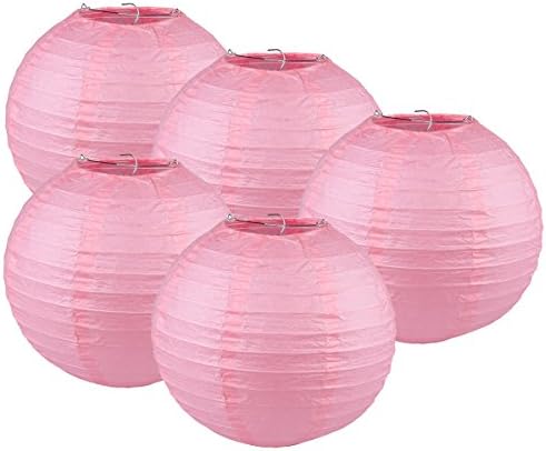 Tmade 5 PCS 8" Pink Paper Lanterns for Birthday Baby Shower Wedding Party Garden Home Decoration