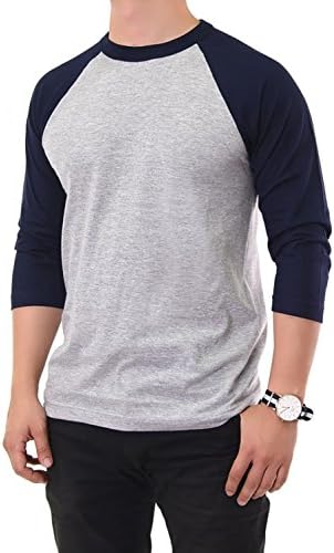 Men's 100% Cotton 3/4 Length Sleeve Raglan Baseball T-Shirt