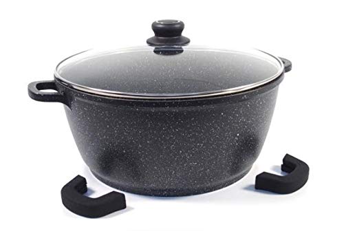 Cflagrant® Faitout Façon Pierre avec Couvercle Tous Feux Dont Induction sans PFOA Cuisson sans Matière Grasse Revêtement en Greblon C3+ de Technologie Allemande (28)