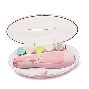 CONVO Baby Nail File Electric Nail Trimmer Manicure Set with Nail Clippers, Toes Fingernails Care Trim Polish Grooming Kit inbuilt LED Light Safe for Infant Toddler Kids or Women. (Pink)