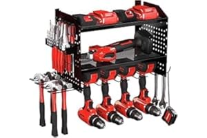 ‎VEITORLD Veitorld Metall Werkzeughalter Wand mit Ladestation, Werkzeug Wandhalterung, Werkstatt Werkzeugregal für Akkuschrauber Schraubendreher Bohrmaschine Bohrer Akku, Geschenke für Männer Papa Weihnachten
