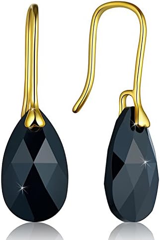 Voila Reve Sterling Silver Earrings Gold Plated Silver Earrings with Swarovski Crystals Elements Earrings (Black)
