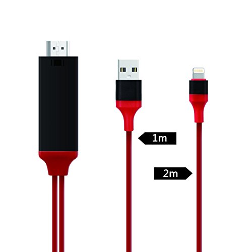 Lightning zu HDMI Kabel, Hizek 8pin Lightning Digital AV zu HDMI 1080P Adapterkabel für iPhone7 / 7Plus / 6s / 6Plus / 5 / 5s – Rot - 2